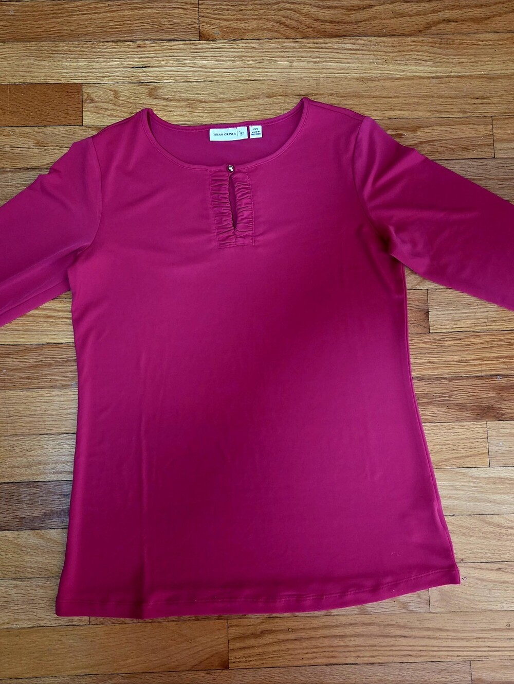Talbots Bright Fuchsia Long Sleeve Ruffle-Trim Top